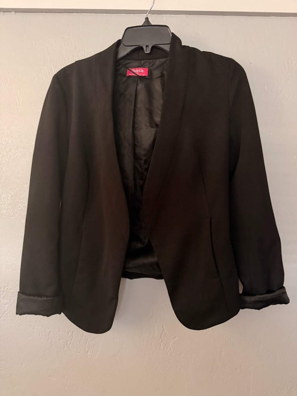 Shasa Black Open-Front Shawl Collar Blazer